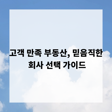 고객 만족 부동산, 믿음직한 회사 선택 가이드