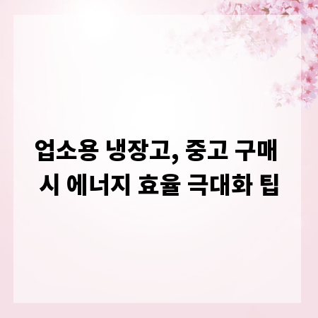 업소용 냉장고, 중고 구매 시 에너지 효율 극대화 팁