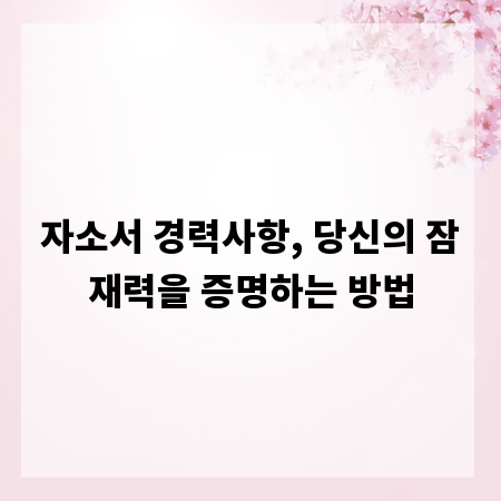자소서 경력사항, 당신의 잠재력을 증명하는 방법