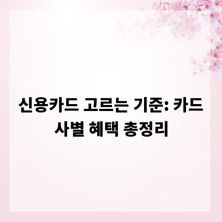 신용카드 고르는 기준: 카드사별 혜택 총정리