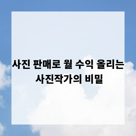 사진 판매로 월 수익 올리는 사진작가의 비밀