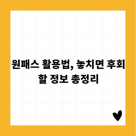 원패스 활용법, 놓치면 후회할 정보 총정리